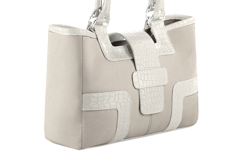 Off white women's dress handbag, matching pumps and belts. Front view - Florence KOOIJMAN